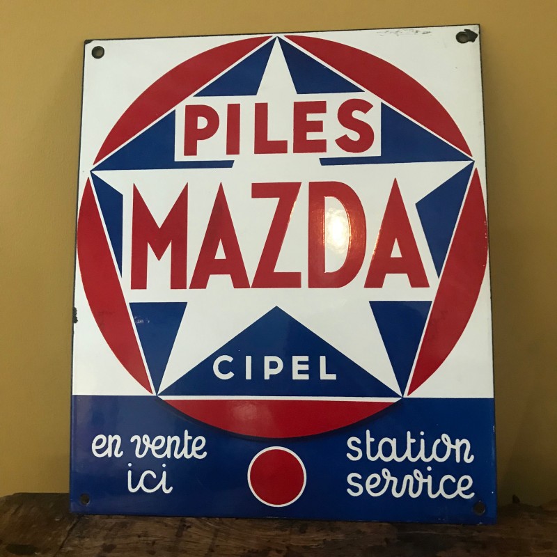 Plaque émaillée Bombée Années 30 – Mazda Radio – Métal – Déco Vintage