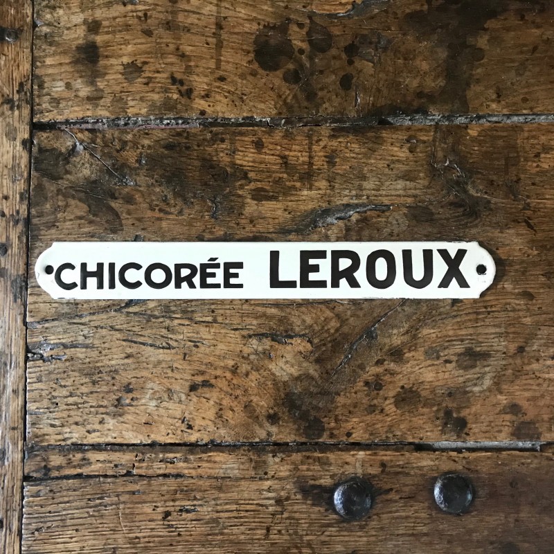 Ancienne plaque émaillée "chicorée leroux" 18x36cm 1920